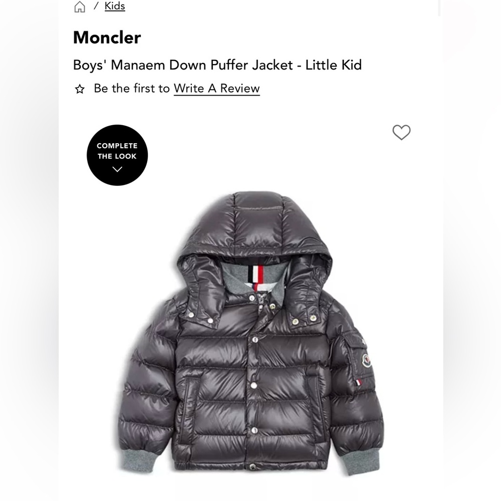 Kids Moncler Charcoal Hooded Puffer Jacket